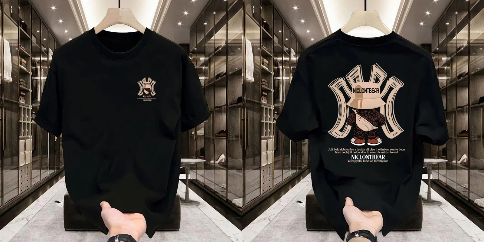 

Футболка из плотного хлопка с круглым вырезом и короткими рукавами с принтом жестокого медведя, летняя американская мода, топ с короткими рукавами