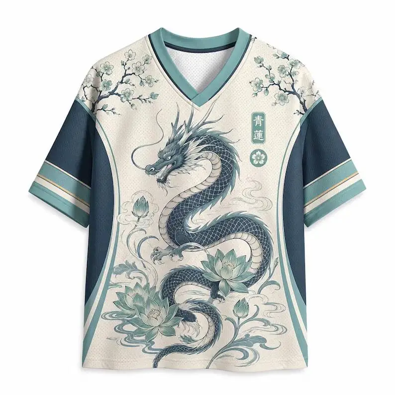 3D-Druck Retro Drachenwellen Sport Schnelltrocknend Atmungsaktiv Herren Damen V-Ausschnitt T-Shirt Sommer Harajuku Outdoor Street Casual Eltern-Kind – Detail 4