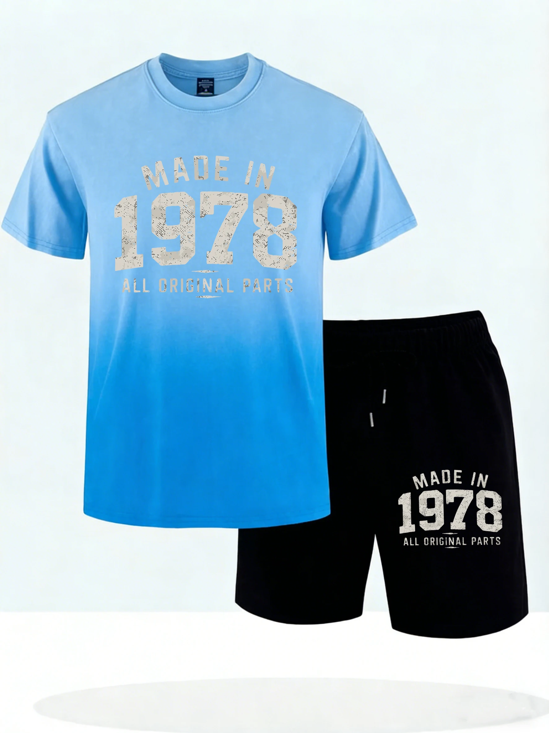

Made In 1978 All Original Parts Printed Men Beach Summer Tie-Dye T-Shirt Suits Gym Street Short Pants Breathable Simple T Shirts
