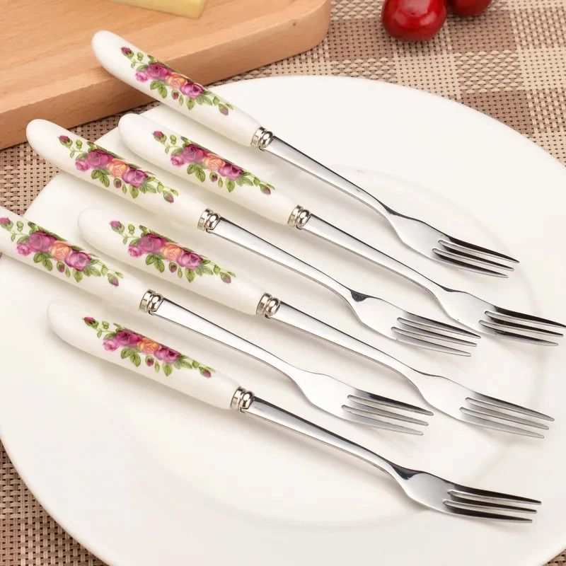 Stainless Steel Bone Fork, China Fruit Fork, Cake Dessert Fork, Fashion Tableware, 15mm, 6Pcs