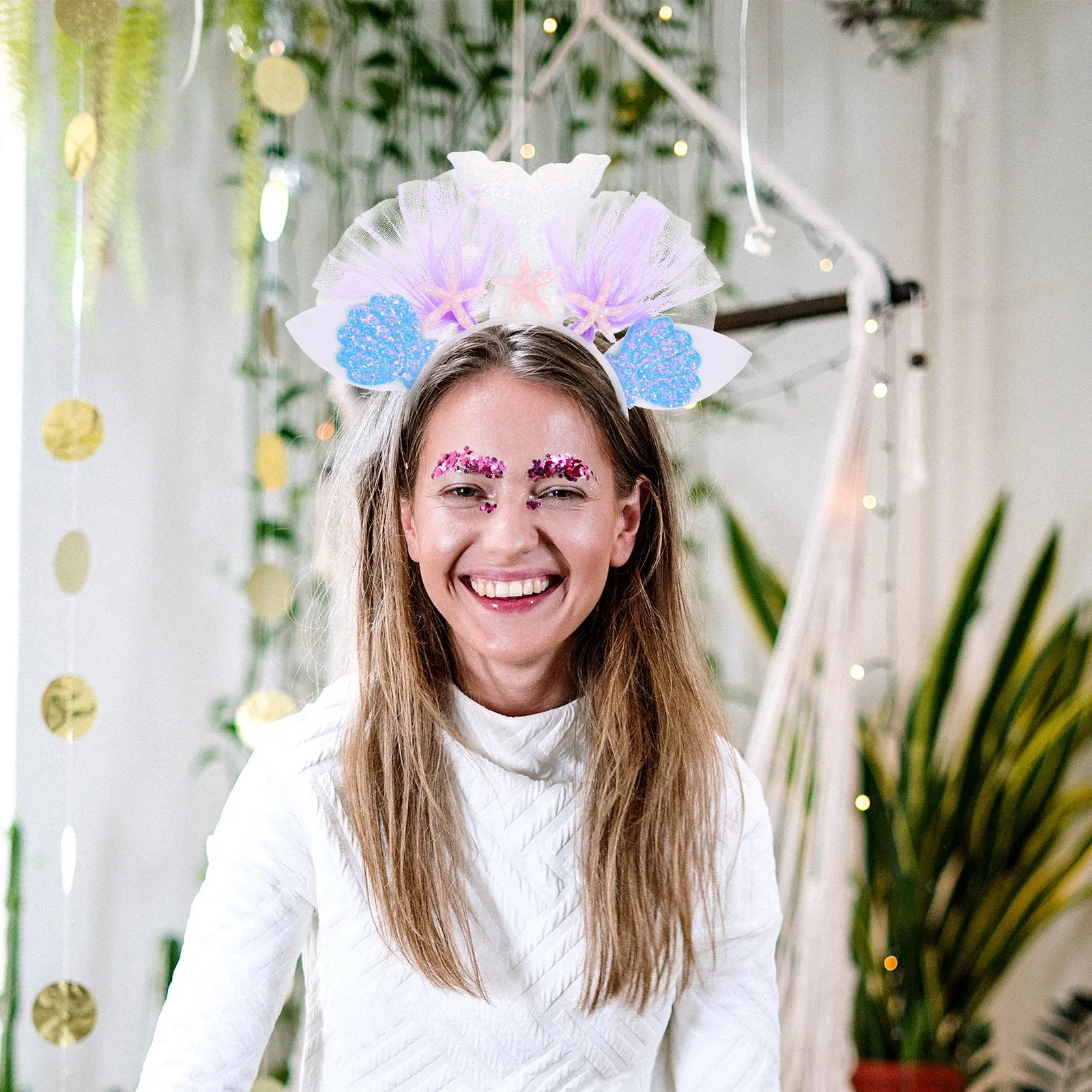 

2 шт. разноцветных повязок на голову с жемчугом и ракушками, аксессуары для волос в стиле русалки, для Хэллоуина, вечеринок, карнавальных костюмов