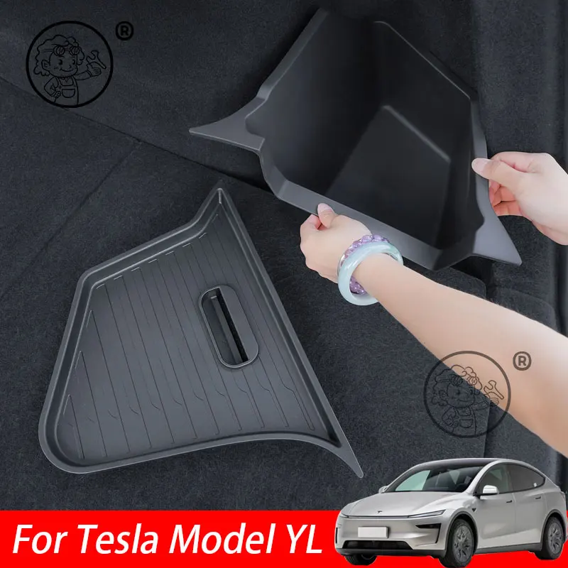 

For Tesla Model YL 2026 2027 Car Trunk Side Storage Bins Rear Cargo Side Organizer Boxes Interior Storage Accessories