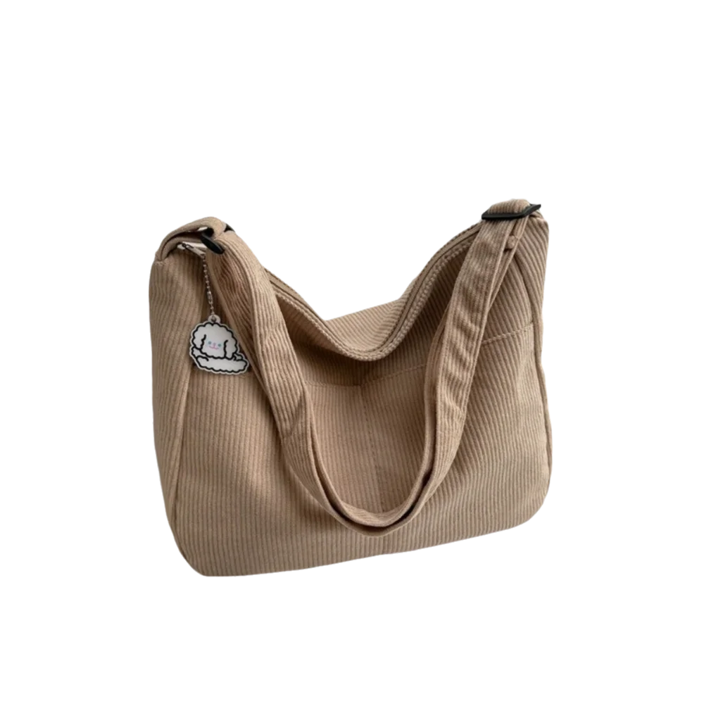 

Casual Solid Color Corduroy Shoulder Bag Large Capacity Korean Style Crossbody Bag Handheld with Pendant Women Tote Bag Travel