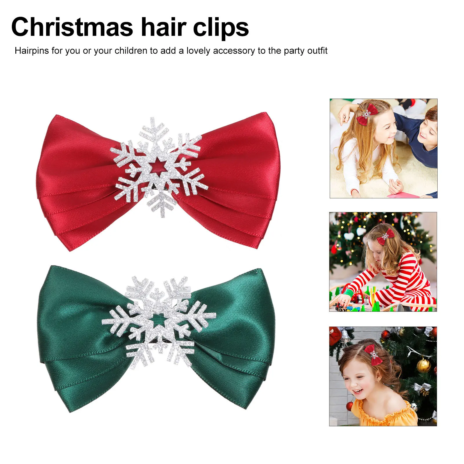 4 stuks Sneeuwvlok Haarspeldjes Kerst Clips Voor Meisjes Feestaccessoires Boog-Knoop Haarspeldjes Kerst Haarspeld Carnaval Bruiloft Stijlvol