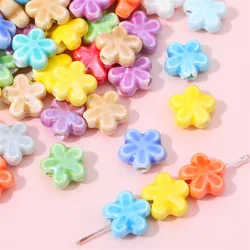 10Pcs New 12mm Five Petals Flower Ceramic Beads For Jewelry Making Mixed Loose Porcelain Beads DIY Bracelet Charm Accessories