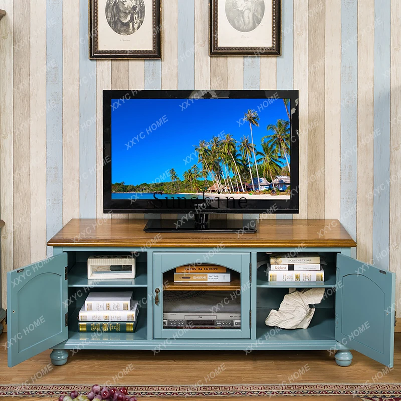 X-S TV cabinet Small apartment living room storage audio-visual cabinet Mediterranean blue HG