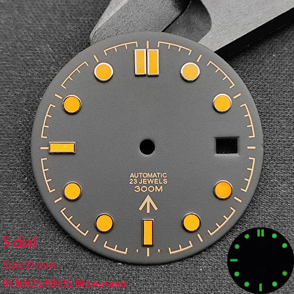 High Quality blue/Green Luminous NH35 Dial 31mm Watch Dials Fits for NH35/NH36 Movement Men Watch Accessories