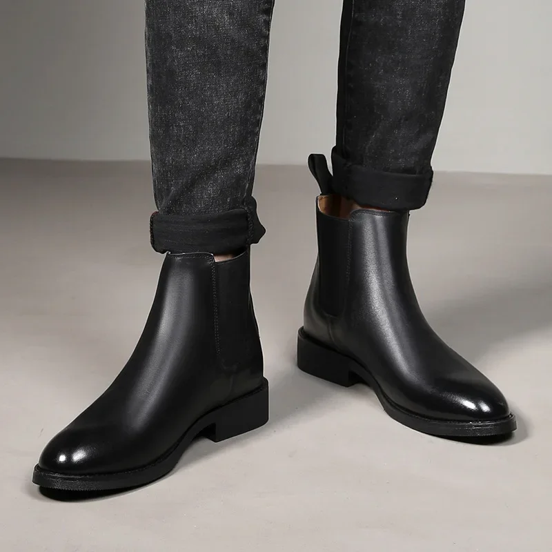 Chelsea-laarzen voor heren Mode Hoge casual leren laars Luxe zakelijke kledinglaarzen voor heren Pluche warme winterlaars Botas Hombre