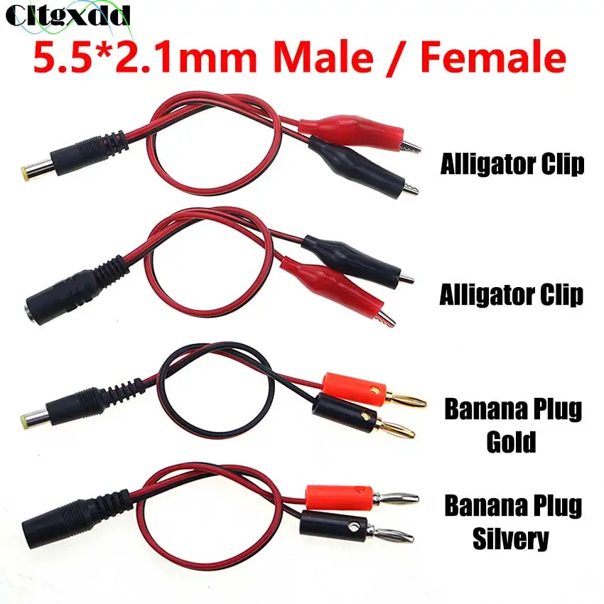 

Cltgxdd 1pcs 2 Alligator Clip 4mm Banana Plug To DC 5.5*2.1mm Male Female Connector Adapter Cable 25cm Wire Power Test Leads