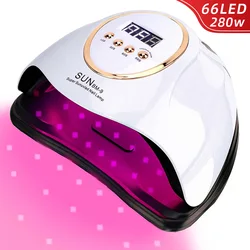 LED Nail Lamp For Manicure 280W Nail Dryer Machine UV Drying Lamp For Curing UV Gel Nail Polish With Motion Sensing LCD Display