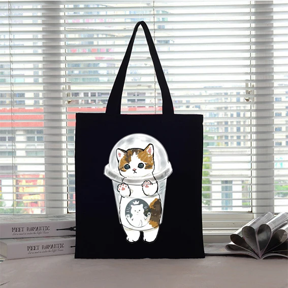 Tote Bag Women\'s Bag Shopping Bags Cat Canvas Boutique Eco Friendly Products Designer Handbags Reusable Customizable Big Shopper