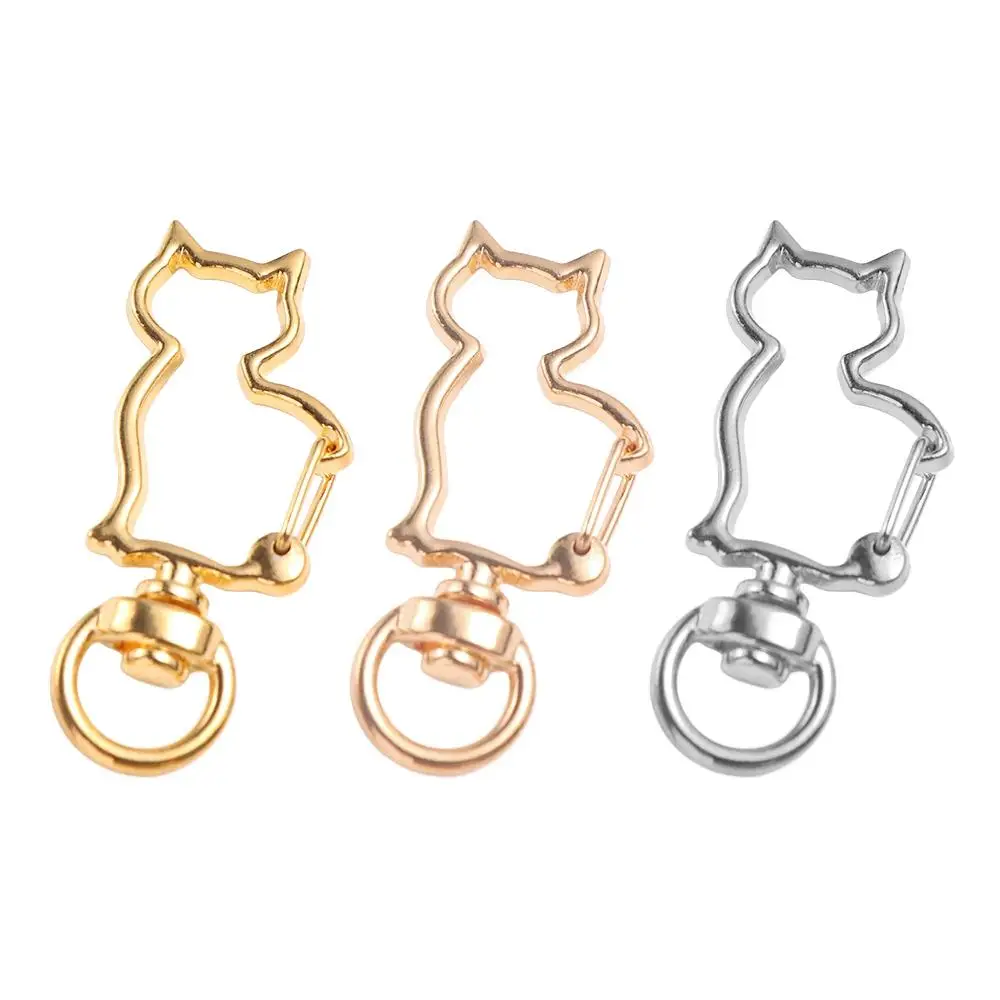 Alloy Cat Lobster Claw Clasp Keyring Making Gold Silver Plated Split Key Ring Connector Pendant Metal Cat Connecting Ring