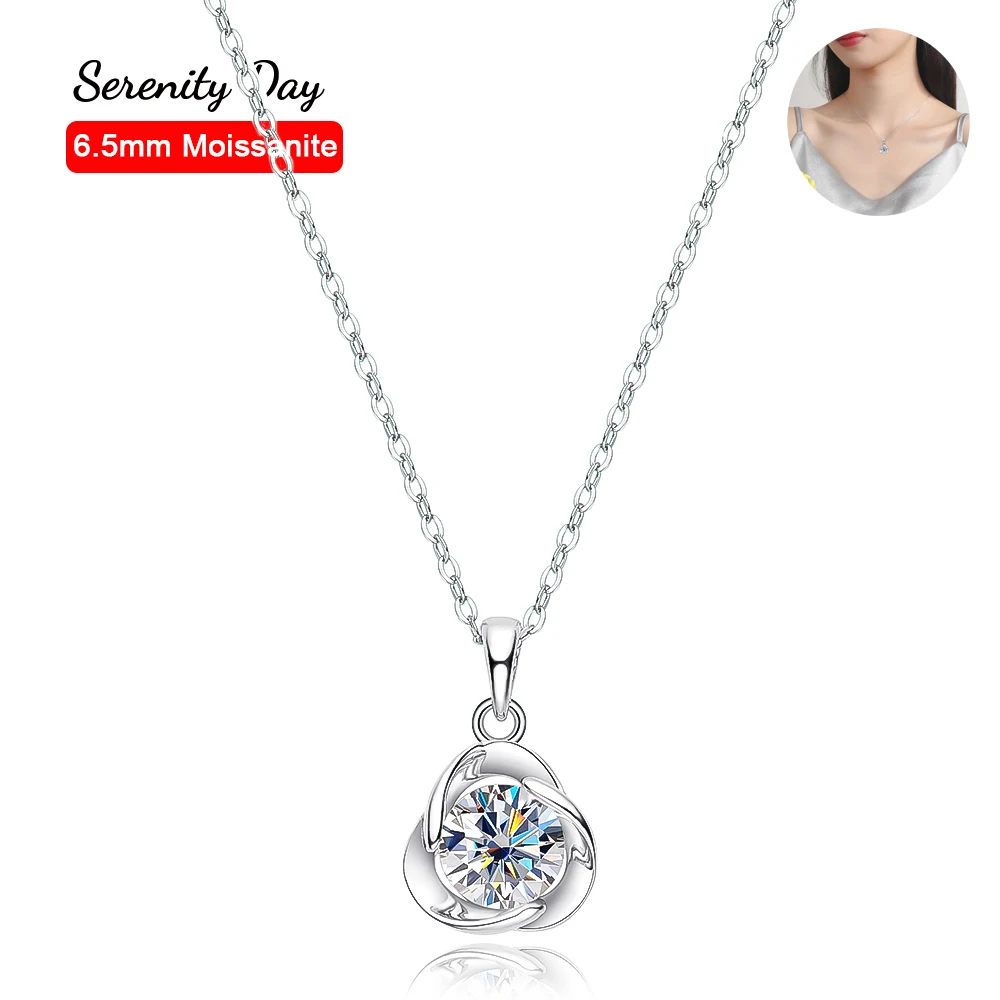 Serenty Day 100% S925 Sterling Silver Neck China Plate Pt950 Jewelry D Color 6.5mm 1 Carat Moissanite Pendant Necklace For Women