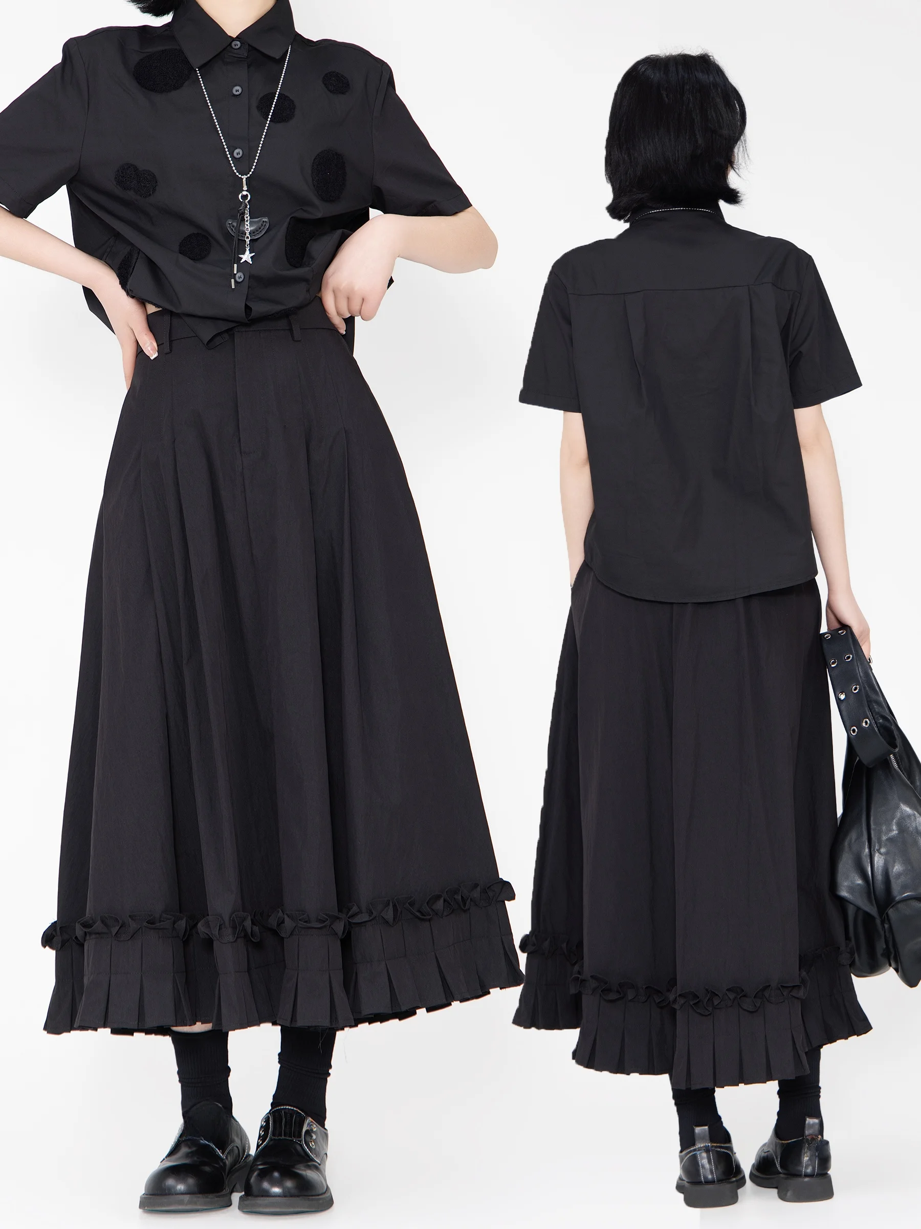 

Bookru Dark Style Mesh Splicing Half-length Women's Skirt Asymmetric Design Layered Tulle Puffy Skirt High Waist Cotton Blend