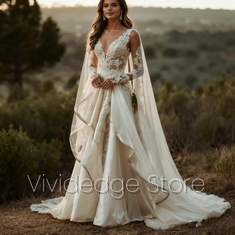 White Customized Rustic Wedding Dresses V Neck Strapless Boho Beach Wedding Lace Trailing A Line Bridal Gowns