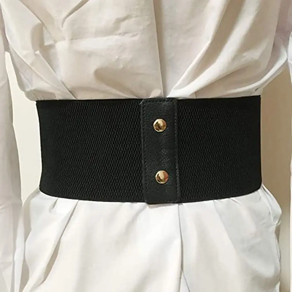 Korean Female Slimming Body All-match Metal Buckle Wide Waistband Elastic Waist Strap PU Leather Cummerbund Skirt Decorations