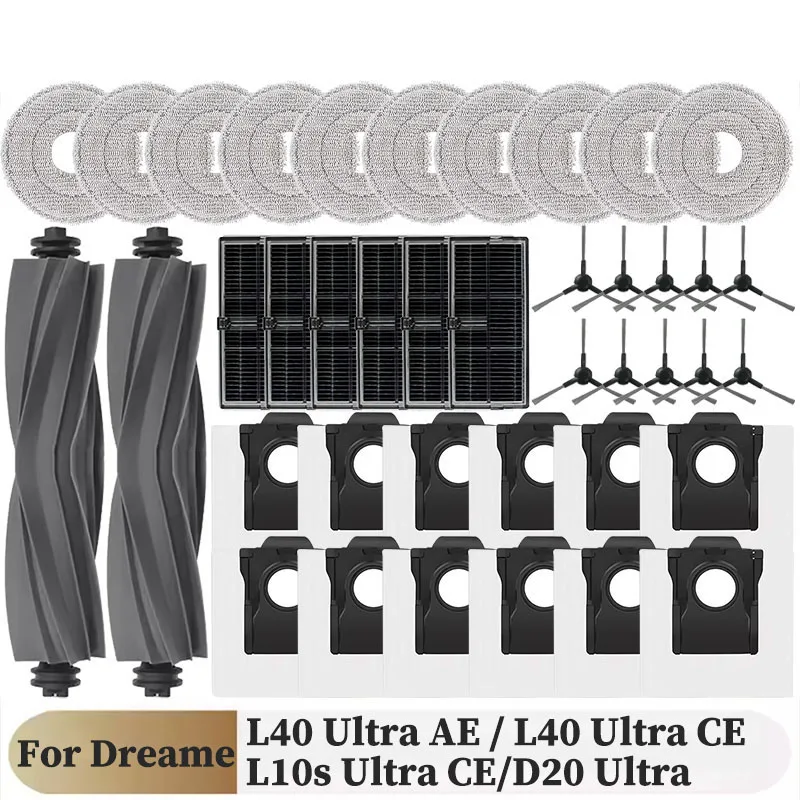 

For Dreame L40 Ultra AE / L40 Ultra CE/ L10s Ultra CE/D20 Ultra Parts,main brush, edge brush, cloth, dust bag, filter screen