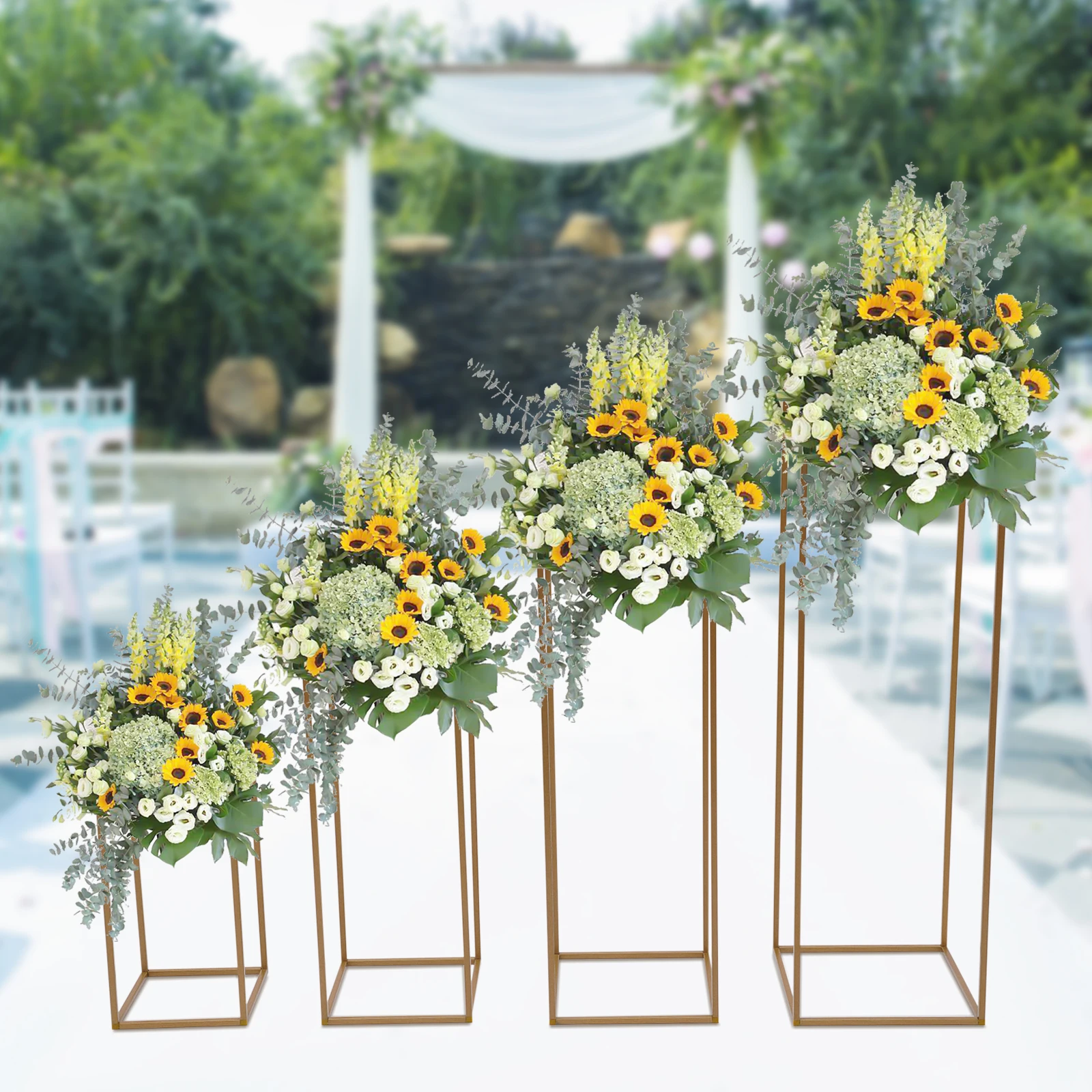 Pack of 4 Flower Stands Gold Wedding Centre Pieces Vase Metal Flowers Standing Geometric Centrepiece Vase Tables Floor Vases