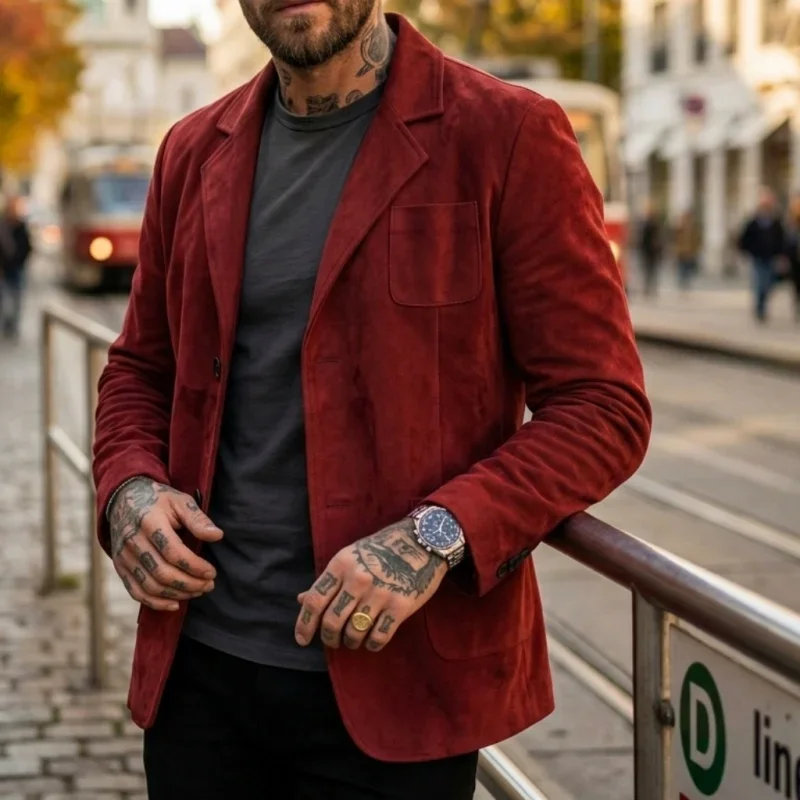Neue Herbst/Winter Herren Leichte Wildlederjacke Business Casual Streetwear Pendler-Mantel Einfarbige Büro-zu-Straßen-Oberbekleidung für Männer – Detail 2