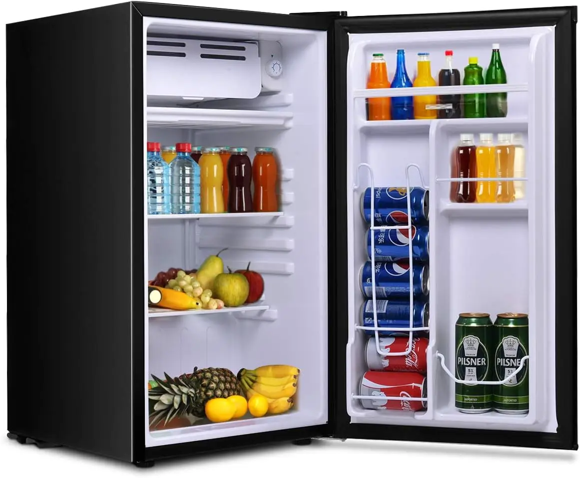 Compact Refrigerator Single Door 3.2 CU.FT. Mini Fridge Compartment with Adjustable Thermostat and Removable Glass Shelves