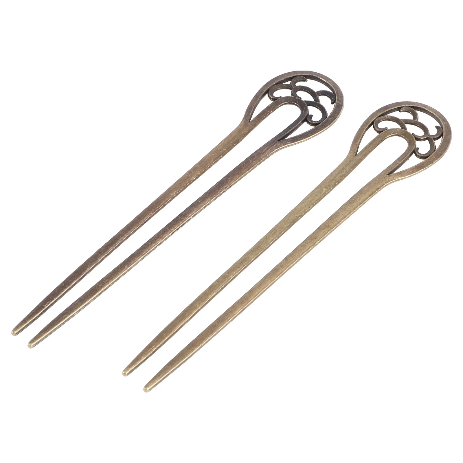 2pcs Vintage Hollow Out Hair Chopsticks Hair Decor U-shaped Retro Hairpin Hair Clip Hair Stick (Bronze)