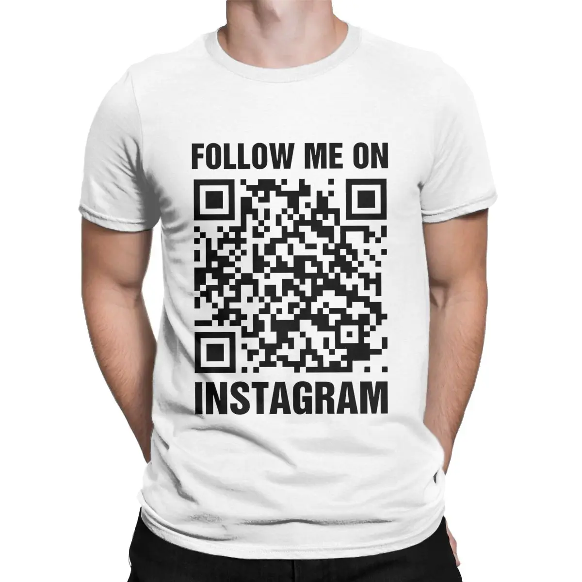 Men T-Shirt Rick Roll QR Code Prank Follow Me On Instagram Vintage 100% Cotton Tees Short Sleeve T Shirts Round Collar Clothes