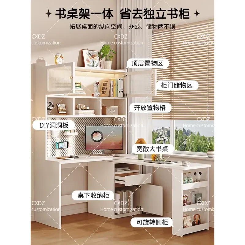 Corner Desk with Bookshelf Rotatable Computer Table for Small Apartment Bedroom Study Home Office Space Saving Furniture