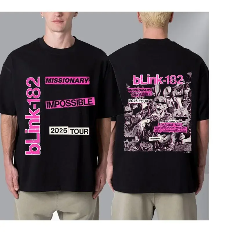 Bl Nk 182 Missionary Impossible 2025 Tour Merch T-shirt à deux faces