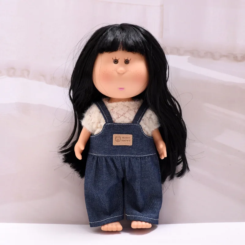 

Doll Clothes for 24cm Spanish Mia Potato Dolls Beige T-shirt Denim Overalls Leather Shoes Suit Outfit Dress Up Toy Girls Gift