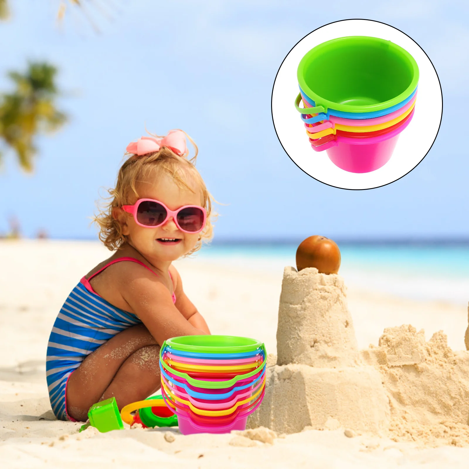 Petit seau de sable pour enfants, 6 pièces, léger, poignée antidérapante, pour plage, parc, arrière-cour, jeu de sable et utilisation en extérieur