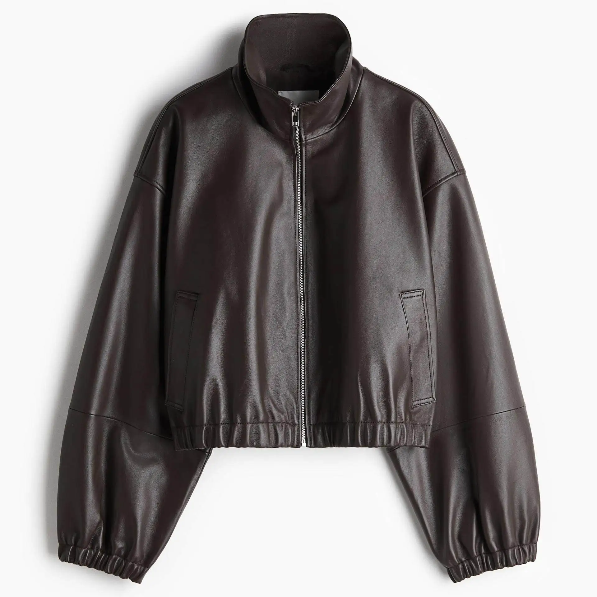 Chaqueta Casual Retro Americana para Mujer, Chaqueta de Piloto de Manga Larga, Sensación Premium, Estilo Informal, Corte Holgado, Color Puro, Cuero PU