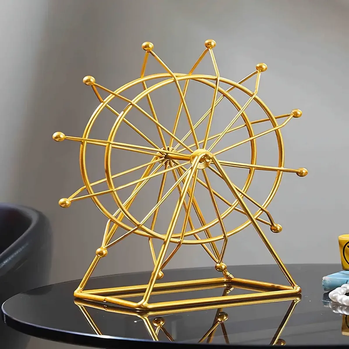 Elegant Rotating Ferris Wheel Iron Desk Ornament Simple Lines Small Home Office Decorative Accessory
