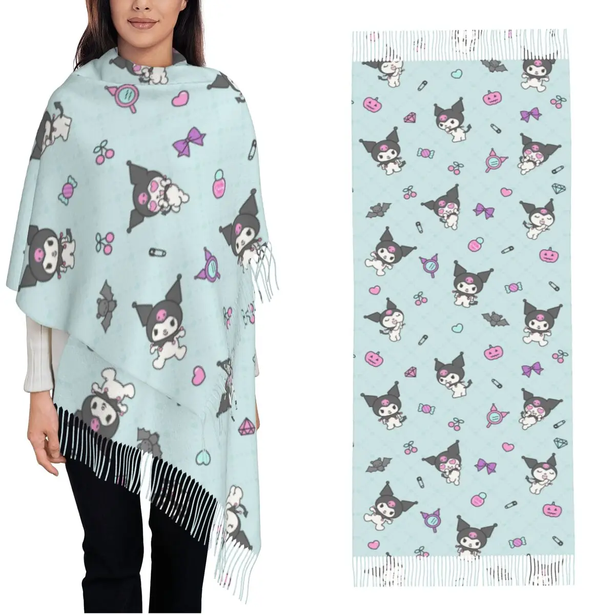 Sanrio Fun Kuromi Shawls Wraps Womens Winter Long Soft Scarf Pashminas Shawl Scarves