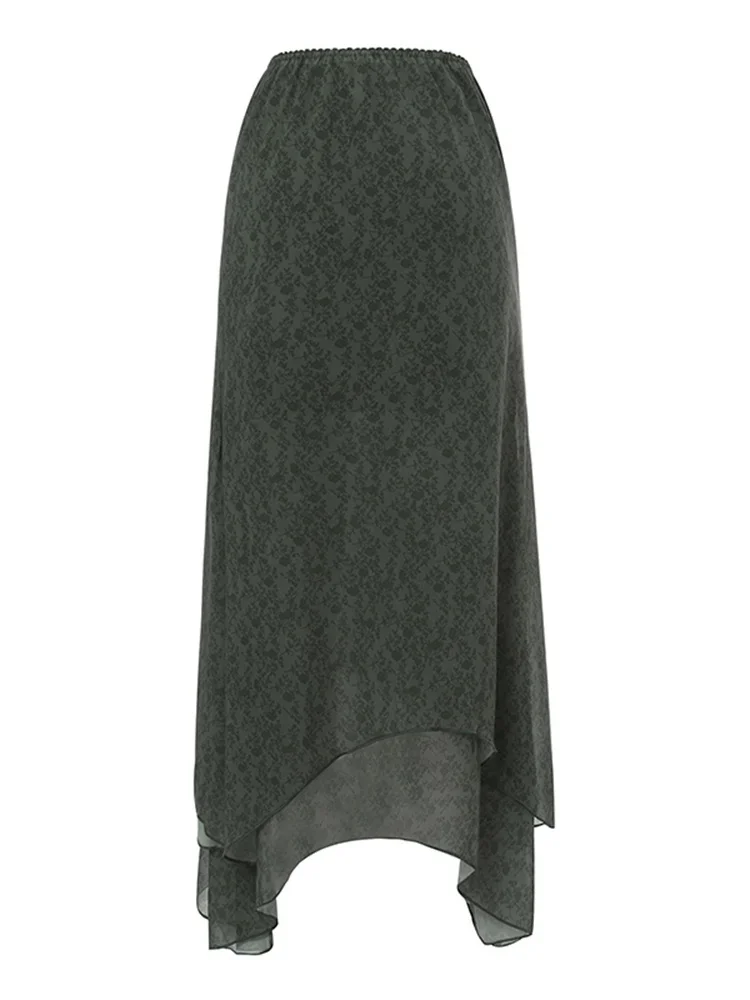 تنورات نسائية متوسطة الطول بنقشة زهور ، خصر مرتفع ، تنورة شبكية غير منتظمة ملفوفة ، جمالية Y2K ، جرونج ، ملابس غير رسمية مثيرة #4