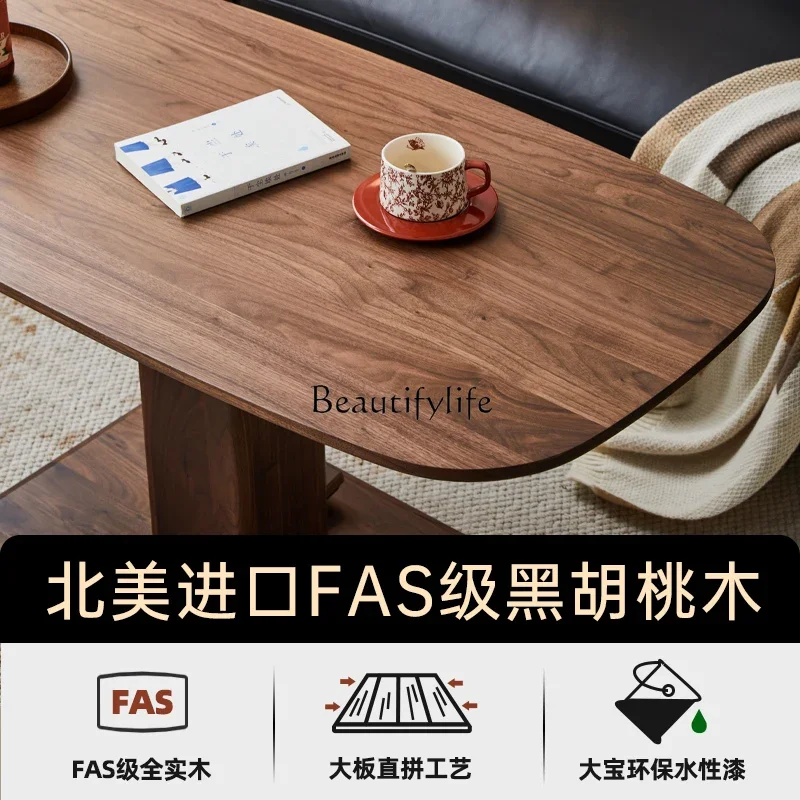 FG10Black walnut oval coffee table solid wood lifting dining table home desk modern simplicity