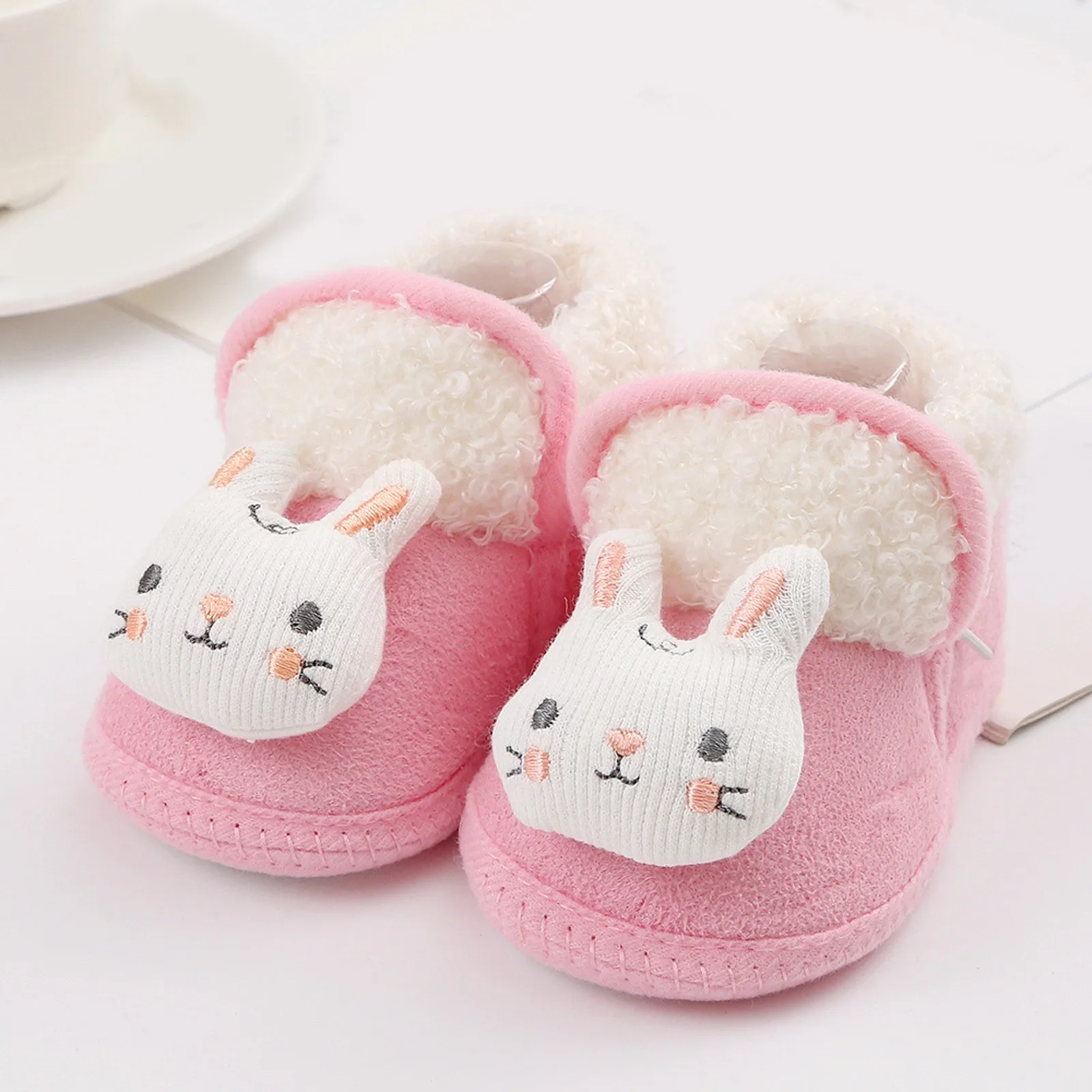 Cute Cartoon Rabbit Baby Shoes Thick Warm Newborn Shoes Soft Sole Plush Baby Girls Infant Anti Slips Soft Soled Sock Shoes