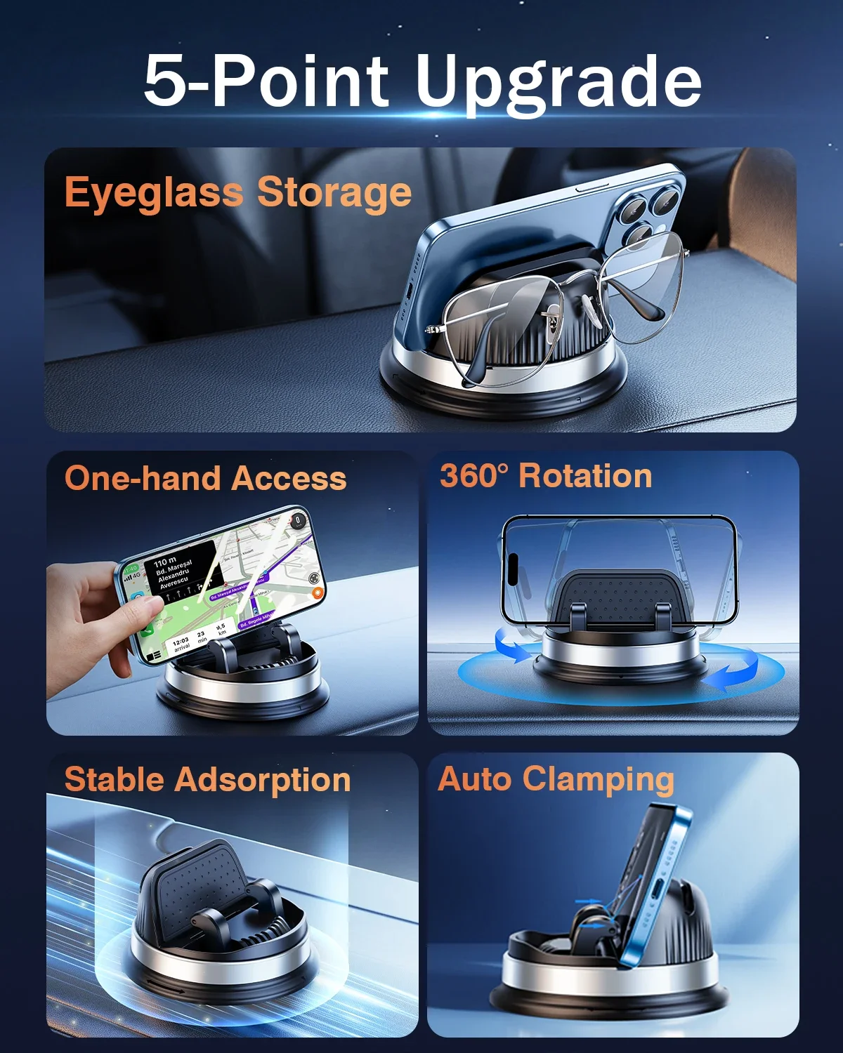 Oatsbasf Auto-Clanp Phone Support Holder Car Phone Holder 360° Rotation Tablet Stand Universal Car Bracket Phone Accessories