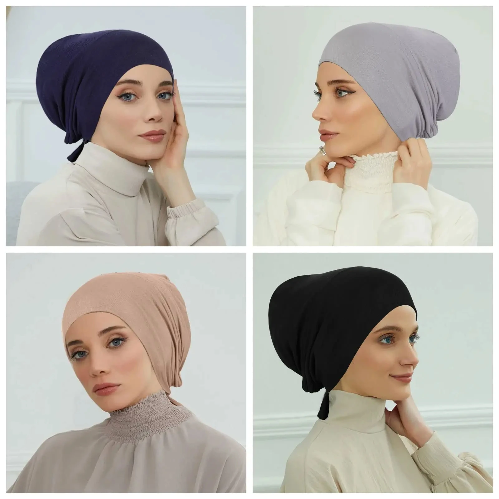 Women's Undercap Hijab Scarf Muslim Headscarf Ladies Underscarf Bonnet Elastic Breathable Bottom Caps Turban Hat