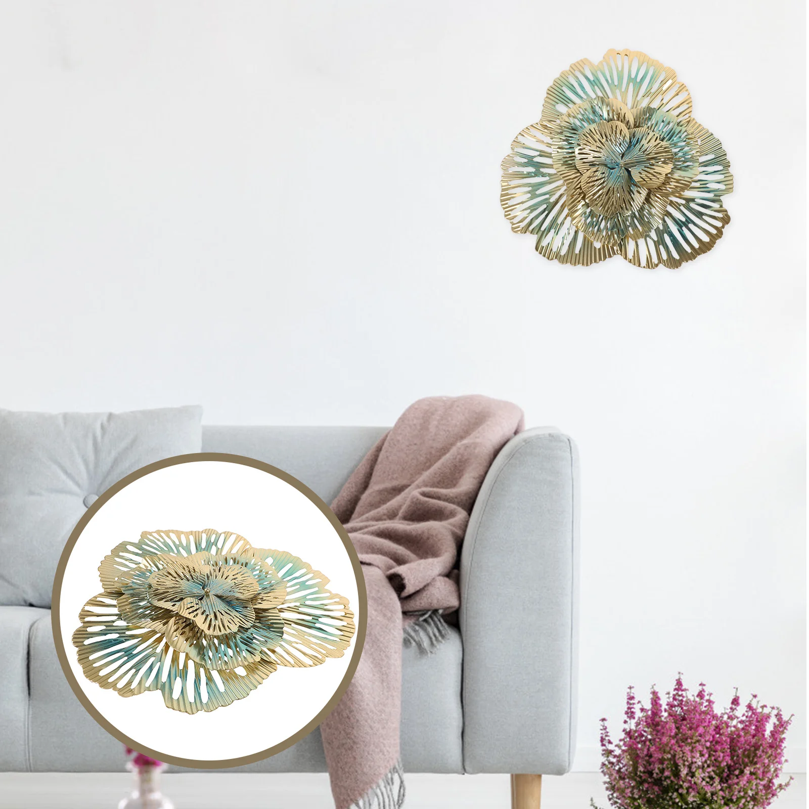 

1pcs Nordic Luxury Decorative Mirror Metal Flower Art For Living Room Home Decor 3D Metal Wall Decor Large Wall Art