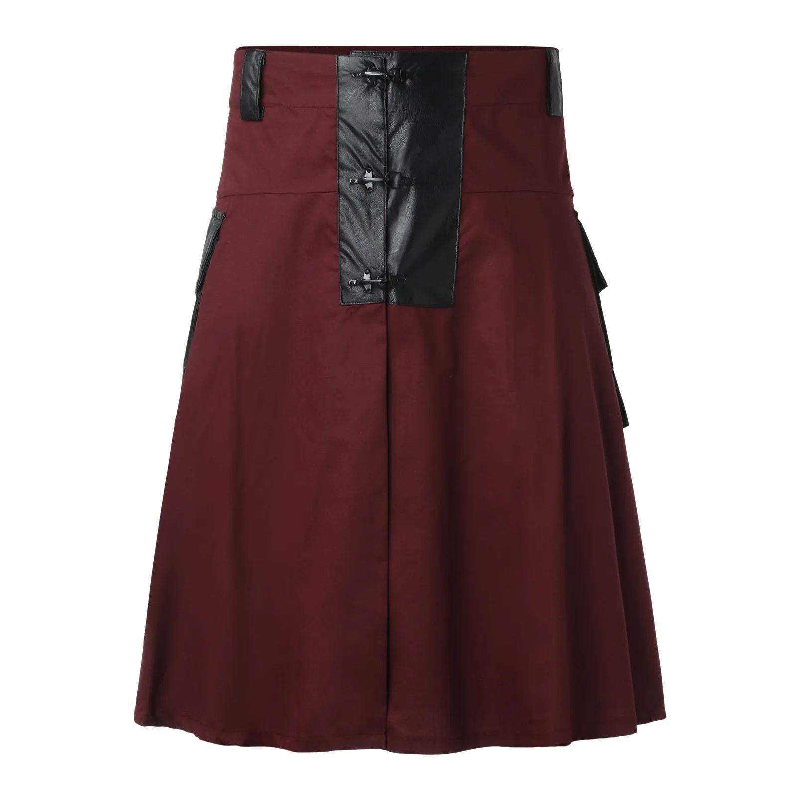 Male Scottish Style Solid Color Pocket Decorate Pleated Skirt Fashionable Casual Medieval Retro Half Bodies Skirts For Men