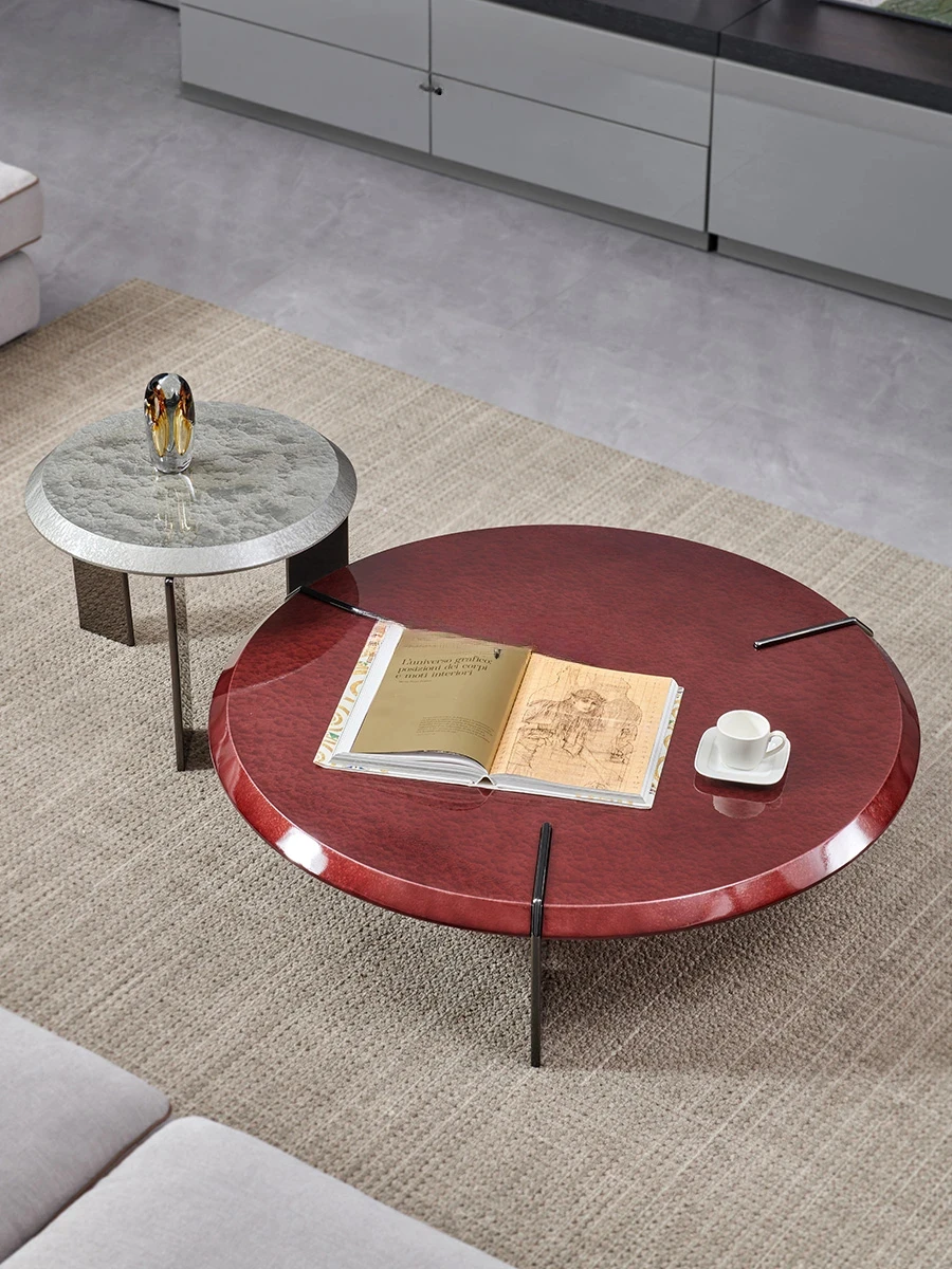 

Italian minimalist light luxury water ripple size high and low coffee table combination stainless steel black titanium
