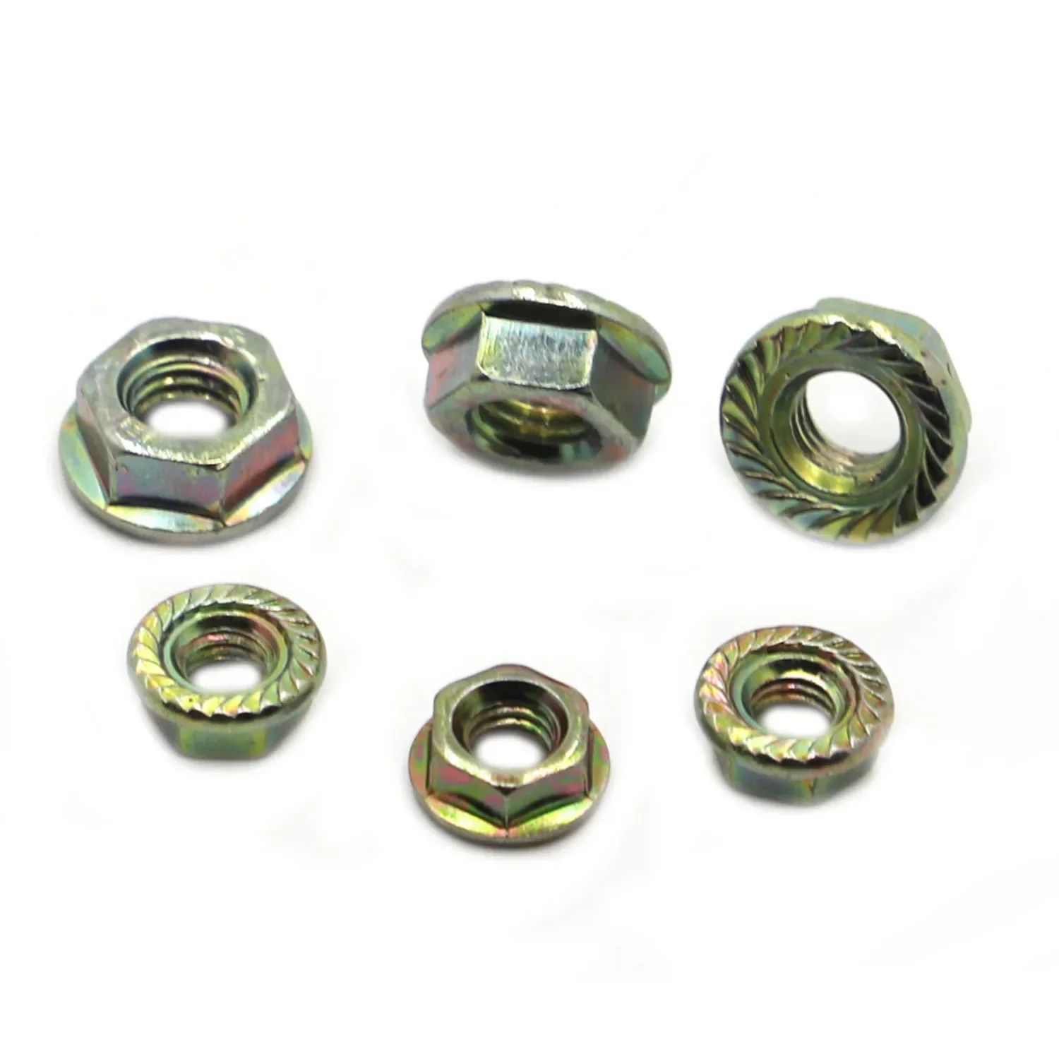 10-50pcs DIN6923 M3 M4 M5 M6 M8 M10 Color Zinc Carbon Steel Hexagon Flange Nuts Pinking Slip Locking Lock Nut