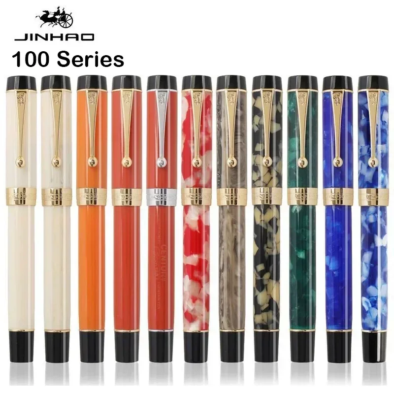 Jinhao 100 caneta tinteiro de resina centenária, ponta fina 18kgp, clipe dourado, presente de escritório, papelaria, material escolar pk 9019