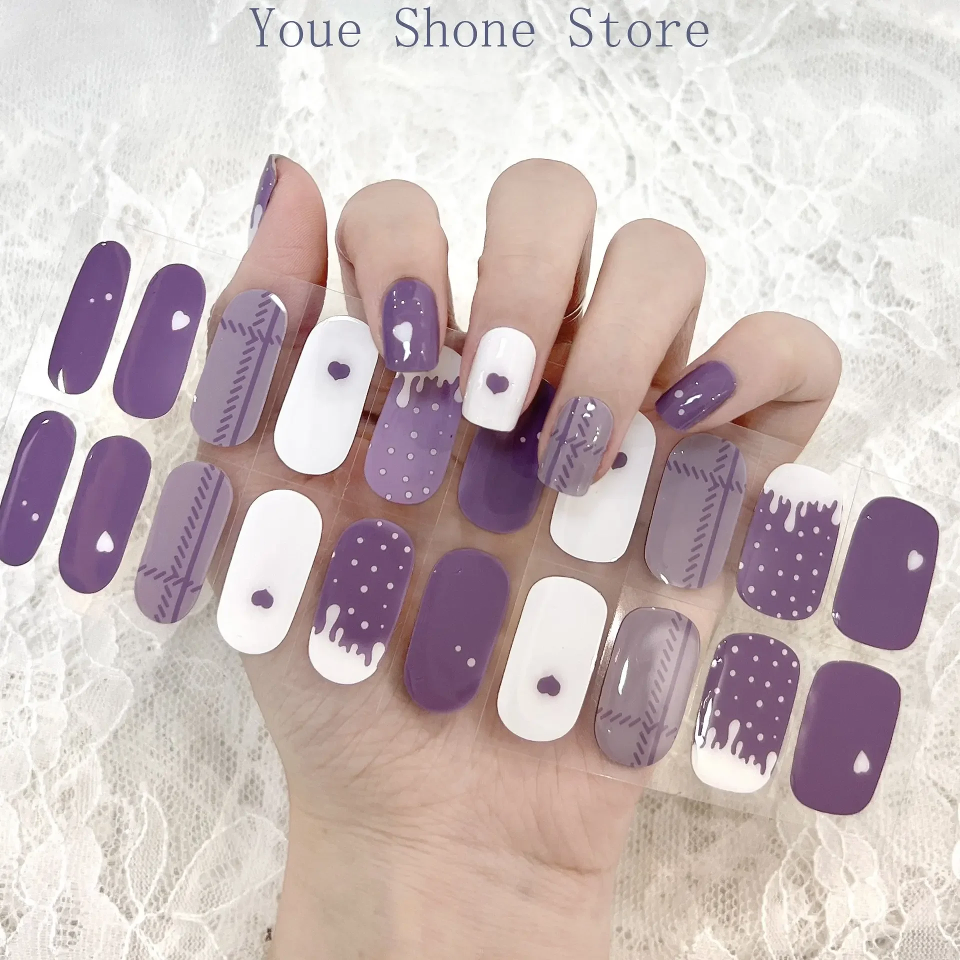 20 Strips 3D Nail Sticker Decoration DIY Waterproof Nail Wrap Self-adhesive Nail Art Full Curing Non Baked Gel Nails