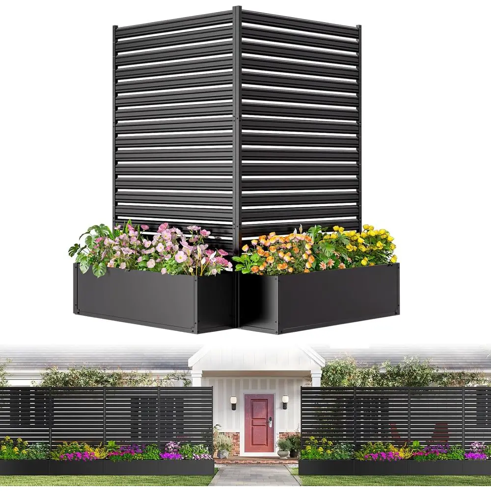 

1 Panel No-Dig Metal Patio Privacy ence Sn with Planter Box, 73.8" H × 45.3" W Air Conditioner ence Enclosure, Rustproo Outdoor