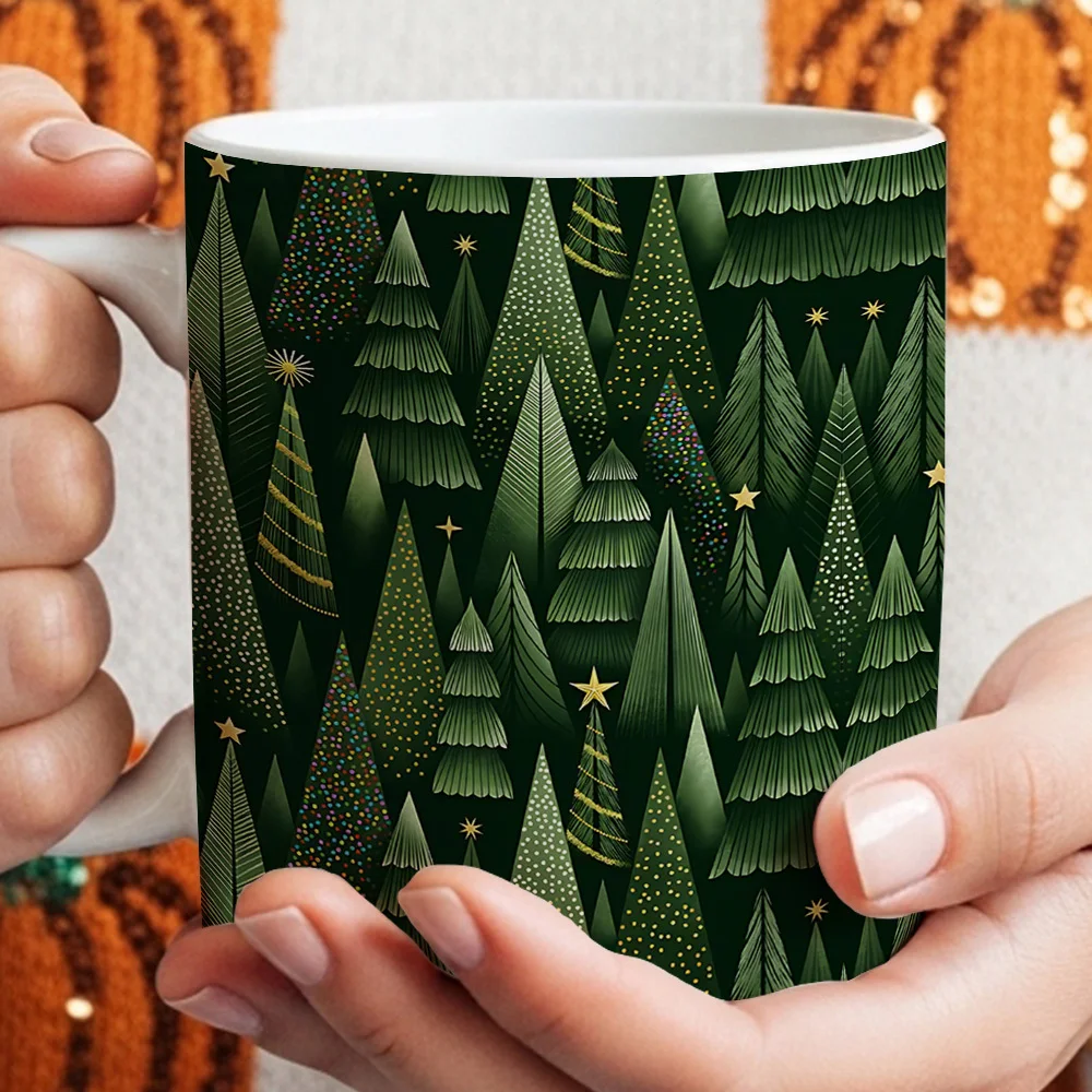 1pc Green Pine Tree Christmas Coffee Mug - Xmas Forest Theme with Realistic Evergreen Branches & Pine Needles, Durable Holiday Drink Cup for Hot Cocoa, Tea, for home, Office, Party - Ideal Gift for Christmas & Winter Season (Year-Round)