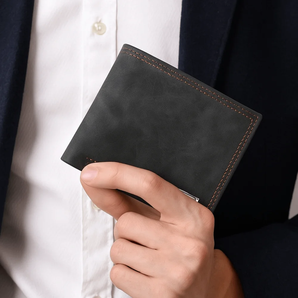 

PU Leather Men's Wallet Large Capacity Multi-functional Short Card Bag Square Zipper Closure Business Wallet Travel Essentials