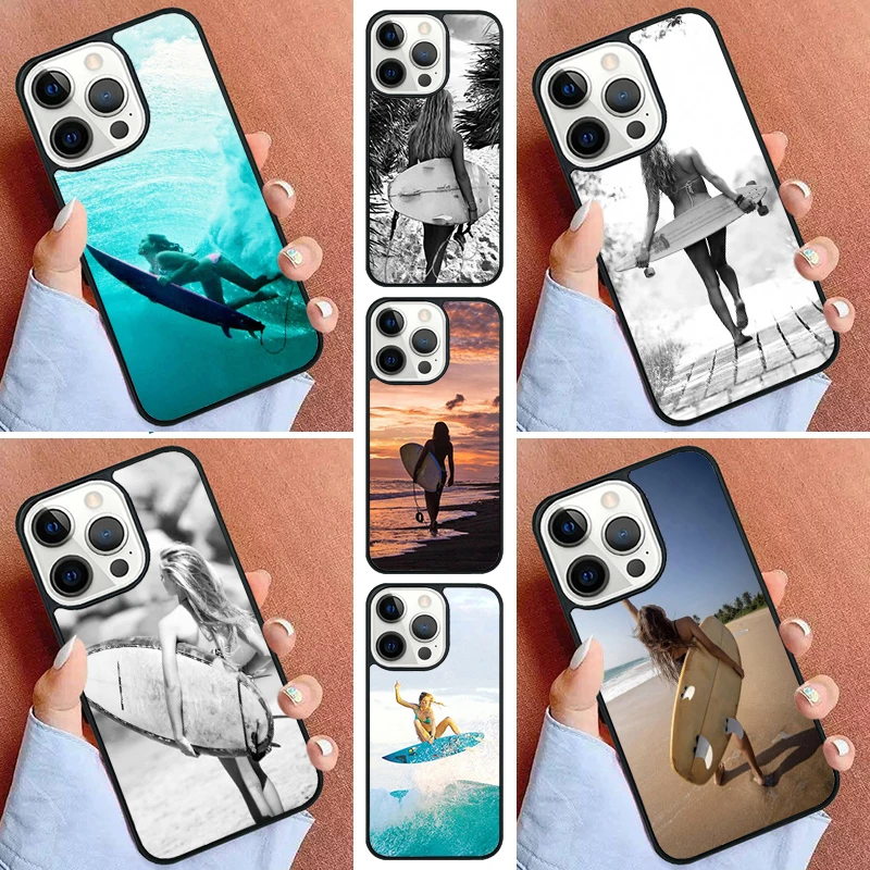 Surfboard Surfing Surf Girl Phone Case For iPhone 16 15 14 Pro 11 13 12 Mini Max SE 2020 6 7 8 Plus Cover Capa