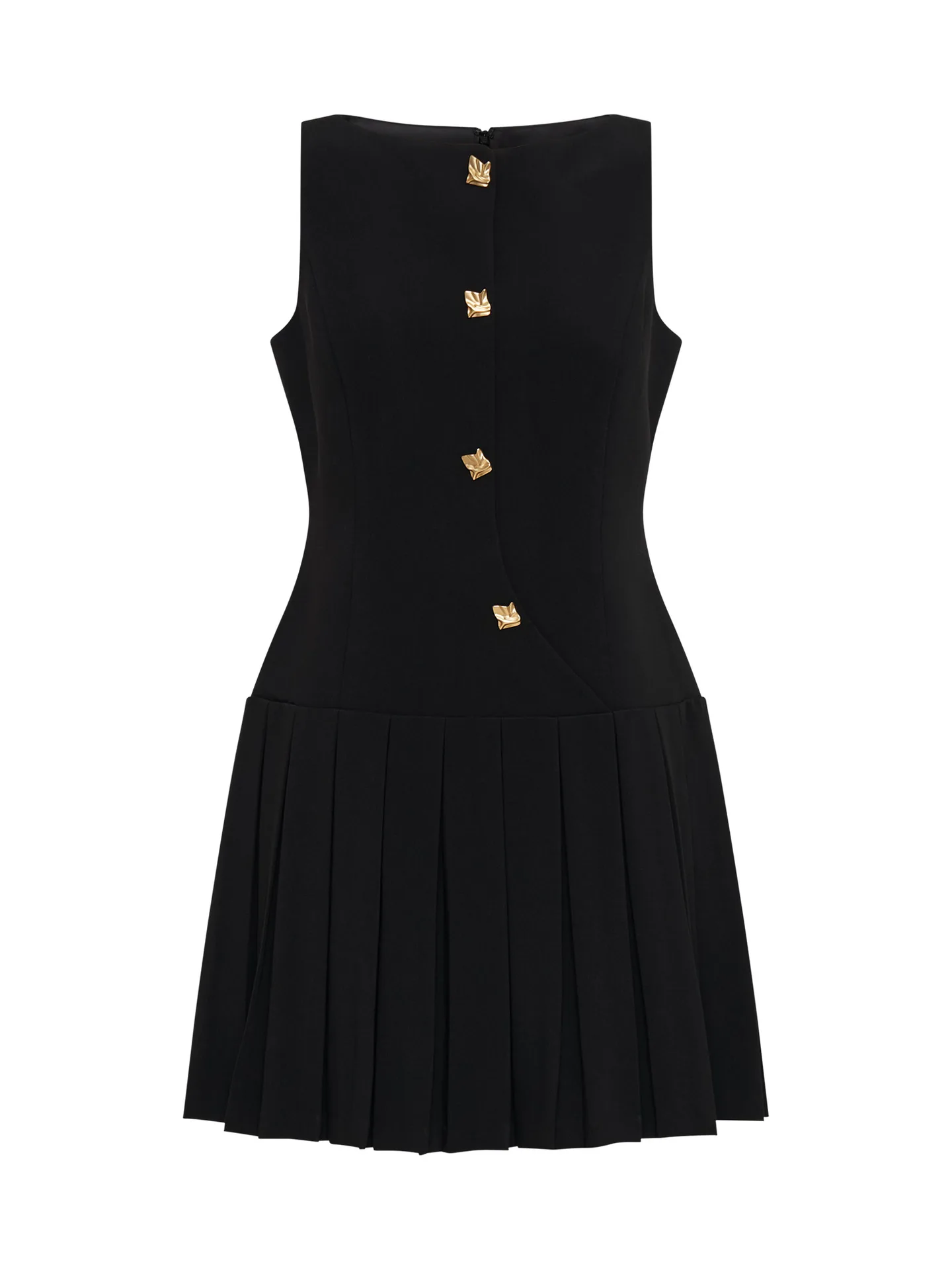 

Chic Buttons Round Neck Sleeveless Mini Dress