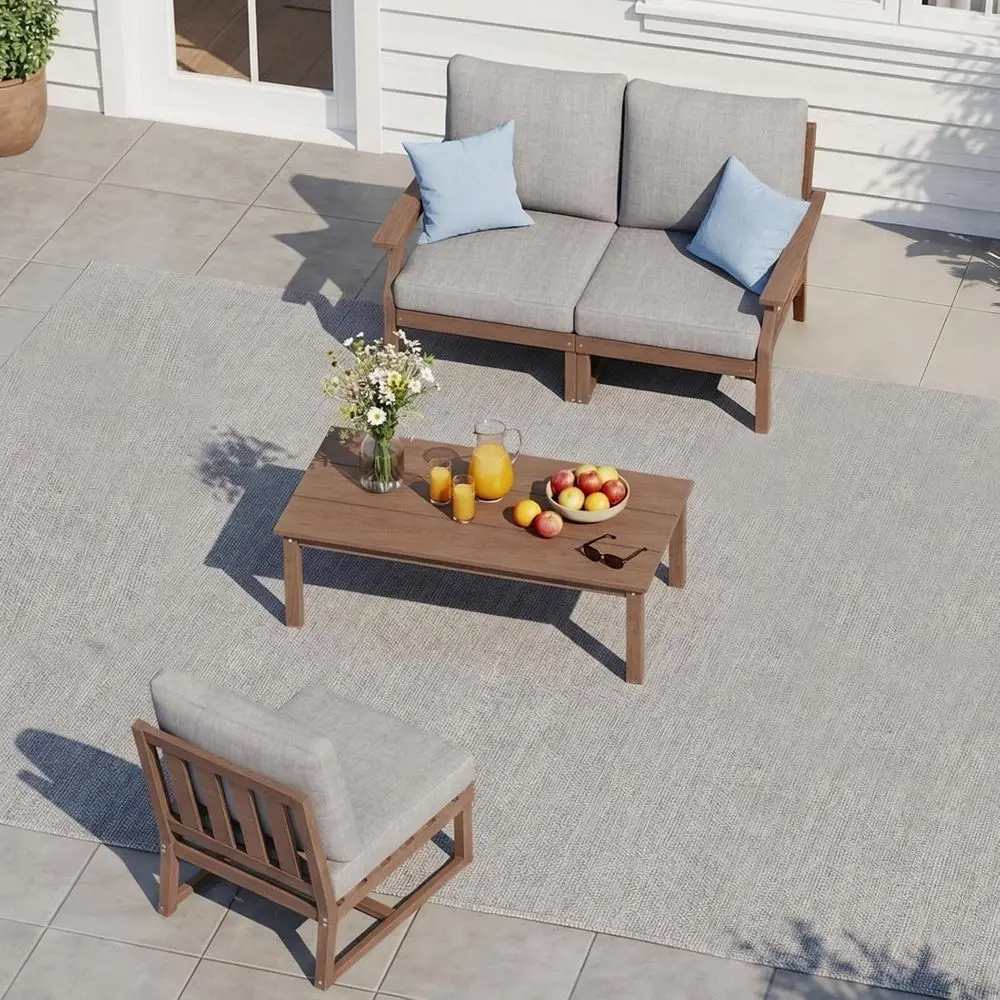 

All-Weather 4-Piece Patio Furniture Set with 3-Seater Sofa, Cushions, Suitable for Lawn or Deck, Brown